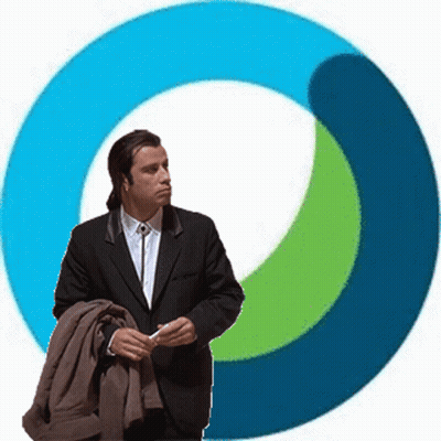A Man In A Suit And Tie Stands In Front Of A Blue And Green Circle GIF