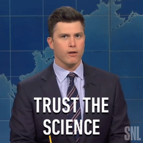 A Man In A Suit And Tie Stands In Front Of A Map And Says Trust The Science GIF
