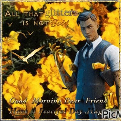 A Man In A Suit And Tie Stands In Front Of Yellow Flowers GIF