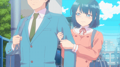 A Man In A Suit And Tie Stands Next To A Girl In A Pink Coat GIF