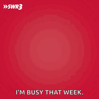 A Man In A Suit And Tie Talking On A Cell Phone With The Words " I 'M Busy That Week " Below Him GIF
