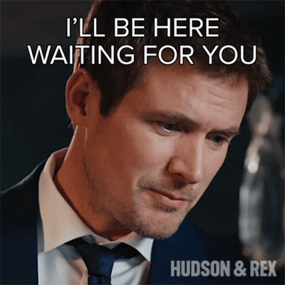 A Man In A Suit And Tie With A Caption That Says I 'Ll Be Here Waiting For You GIF