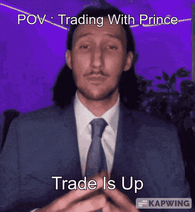A Man In A Suit And Tie With A Caption That Says " Trading With Prince Trade Is Up " GIF