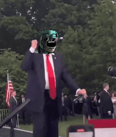 A Man In A Suit And Tie With A Dog On His Head Dancing GIF