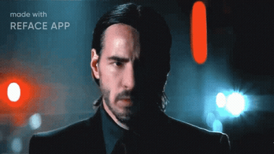 A Man In A Suit And Tie With A Reface App Logo On The Bottom GIF