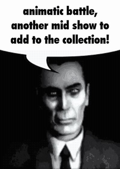 A Man In A Suit And Tie With A Speech Bubble That Says " Animate Battle Another Mid Show To Add To The Collection GIF