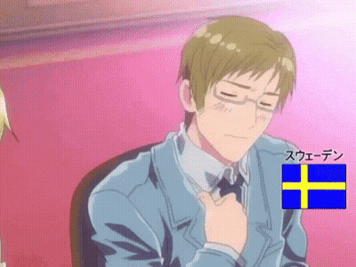 A Man In A Suit And Tie With A Swedish Flag Behind Him GIF