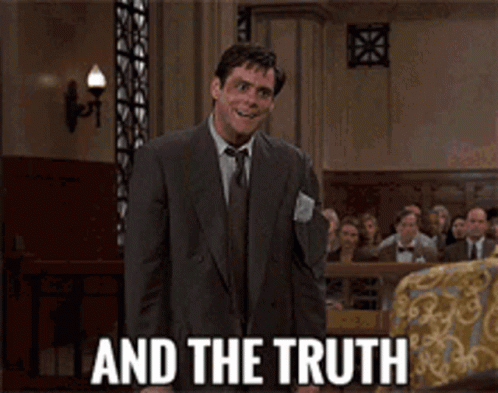 A Man In A Suit And Tie With His Arms Outstretched And The Words " And The Truth " Behind Him GIF