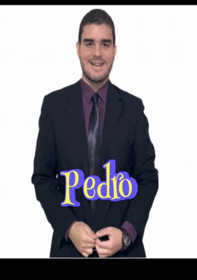 A Man In A Suit And Tie With The Name Pedro Written On His Chest GIF