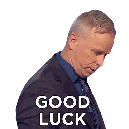 A Man In A Suit And Tie With The Words Good Luck Below Him Sticker