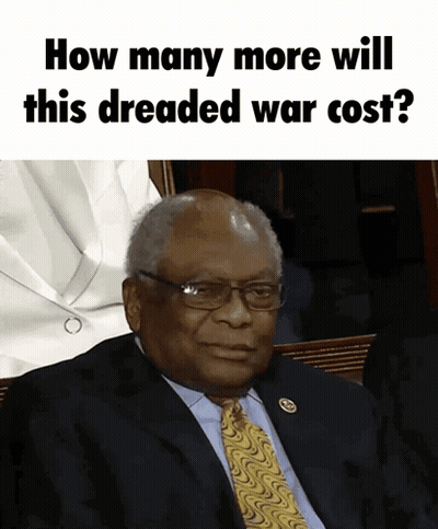 A Man In A Suit And Tie With The Words How Many More Will This Dreaded War Cost Above Him GIF