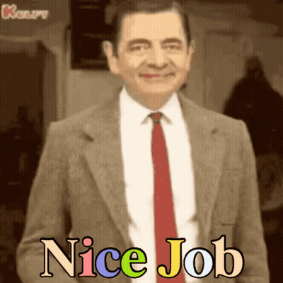 A Man In A Suit And Tie With The Words Nice Job Written Below Him GIF