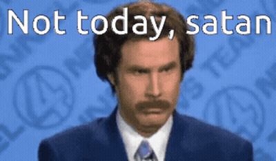 A Man In A Suit And Tie With The Words " Not Today Satan " Behind Him GIF