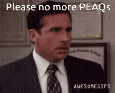 A Man In A Suit And Tie With The Words Please No More Peaqs Above Him GIF