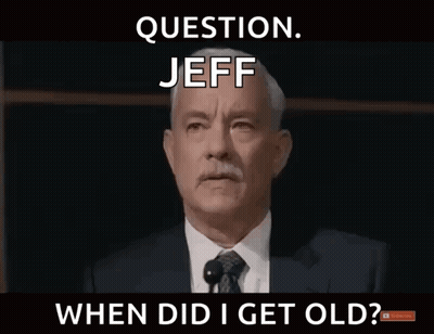 A Man In A Suit And Tie With The Words Question Jeff When Did I Get Old Below Him GIF