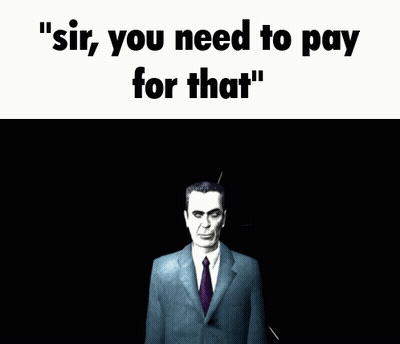 A Man In A Suit And Tie With The Words " Sir You Need To Pay For That " Behind Him GIF