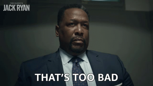 A Man In A Suit And Tie With The Words That 'S Too Bad Behind Him GIF
