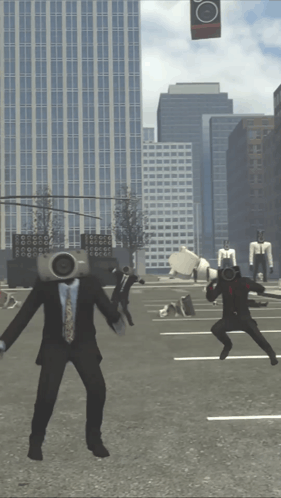 A Man In A Suit Has A Camera On His Head And Another Man Has A Camera On His Head GIF