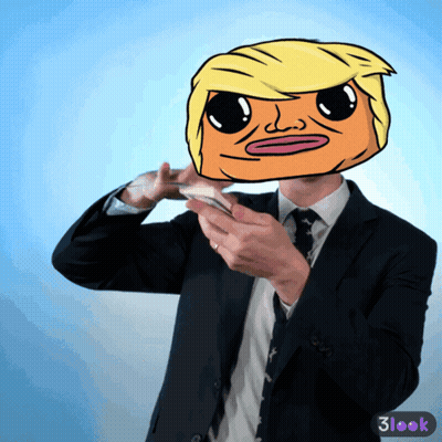 A Man In A Suit Has A Donald Trump Head On His Face GIF