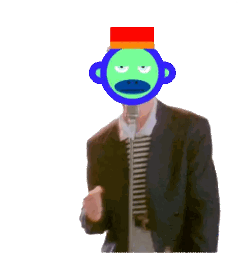 A Man In A Suit Has A Monkey Face On His Head And Is Holding A Microphone Sticker