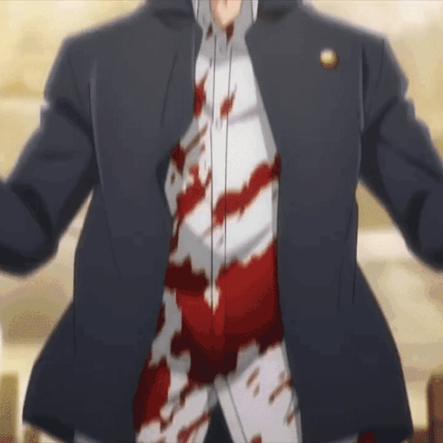 A Man In A Suit Has Blood Coming Out Of His Shirt GIF