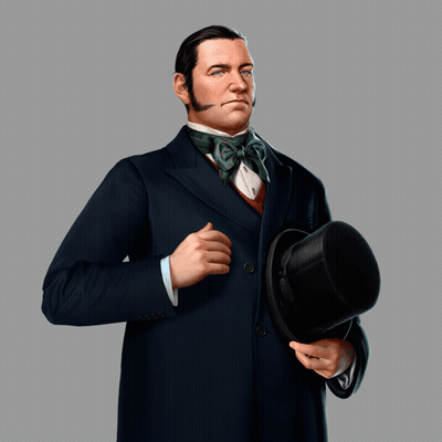 A Man In A Suit Holds A Top Hat In His Right Hand GIF