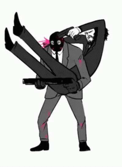 A Man In A Suit Is Carrying Another Man In A Mask On His Shoulders GIF