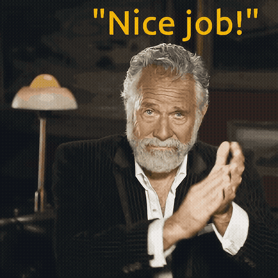 A Man In A Suit Is Clapping With The Words " Nice Job " Behind Him GIF