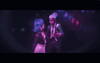 A Man In A Suit Is Dancing With A Woman In A Blue Dress GIF
