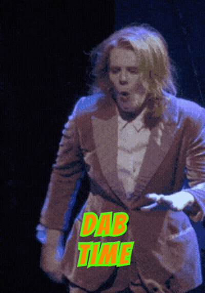 A Man In A Suit Is Dancing With The Words Dab Time Below Him GIF