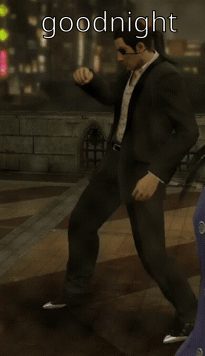 A Man In A Suit Is Dancing With The Words Goodnight King Written Below Him GIF