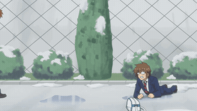 A Man In A Suit Is Falling In The Air While Another Man Looks On GIF