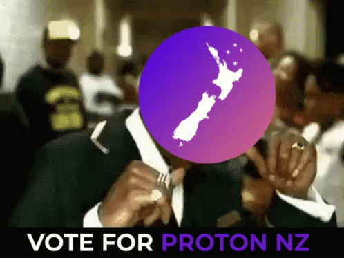 A Man In A Suit Is Holding A Fork In Front Of A Proton Nz Sign GIF