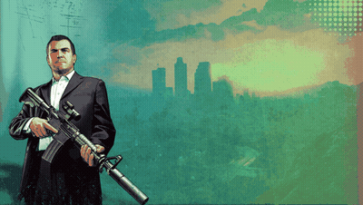 A Man In A Suit Is Holding A Gun And Pointing At It GIF