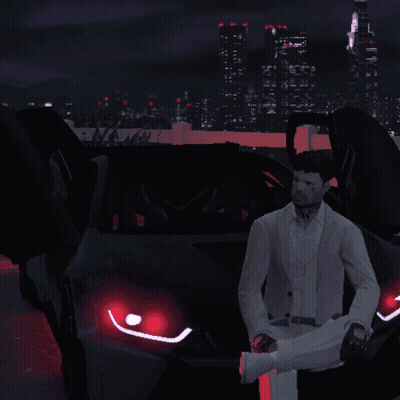 A Man In A Suit Is Holding A Gun In Front Of A Sign That Says Gun 1 Atl Li E1 GIF