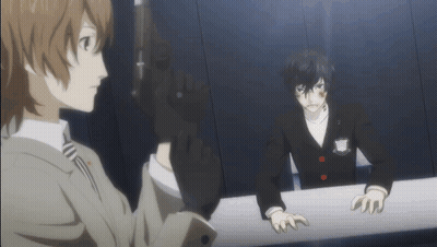 A Man In A Suit Is Holding A Gun While Another Man Looks On GIF