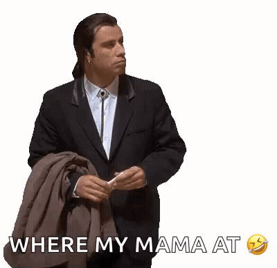 A Man In A Suit Is Holding A Jacket And Says " Where My Mama At " On The Bottom GIF