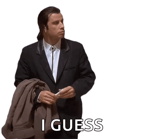 A Man In A Suit Is Holding A Jacket And The Word I Guess Is Below Him GIF