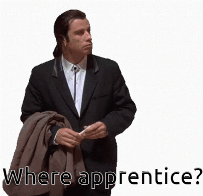 A Man In A Suit Is Holding A Jacket And The Words Where Apprentice Are Above Him GIF
