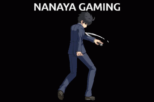 A Man In A Suit Is Holding A Knife In Front Of A Black Background That Says Nanaya Gaming GIF