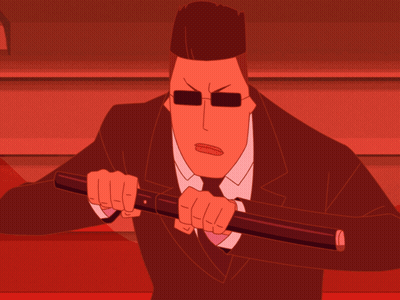 A Man In A Suit Is Holding A Large Knife GIF