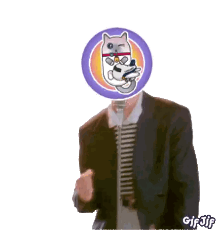 A Man In A Suit Is Holding A Microphone With A Cat On His Head Sticker