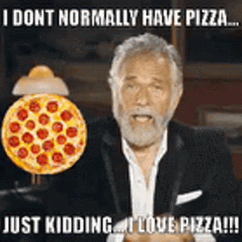 A Man In A Suit Is Holding A Pizza In Front Of Him And Says I Dont Normally Have Pizza GIF