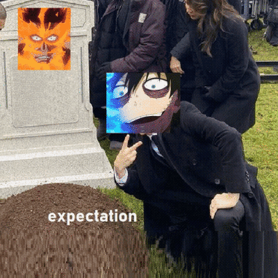 A Man In A Suit Is Kneeling In Front Of A Grave With Expectation Written On The Bottom Right GIF