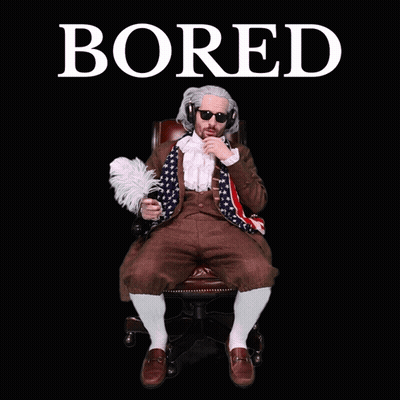 A Man In A Suit Is Laying In A Chair With The Word Bored Above Him GIF