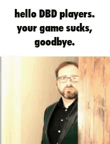 A Man In A Suit Is Peeking Out From Behind A Door . GIF