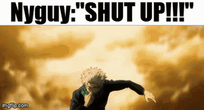 A Man In A Suit Is Running In Front Of A Cloudy Sky With The Words Nyguy 'Shut Up !!! GIF