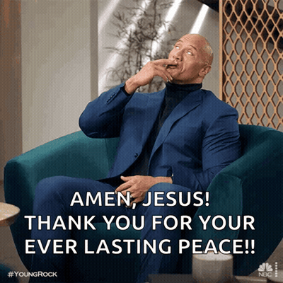 A Man In A Suit Is Sitting In A Chair With The Caption Amen Jesus Thank You For Your Ever Lasting Peace GIF