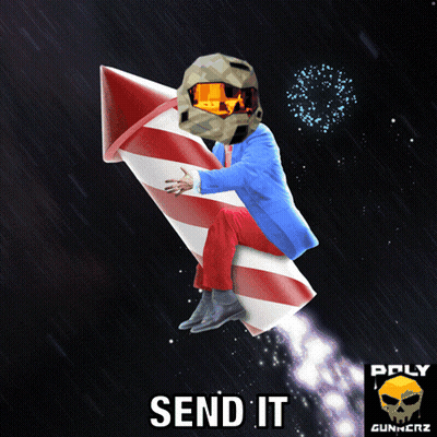 A Man In A Suit Is Sitting On A Firework Rocket With The Words Send It Written On The Bottom GIF