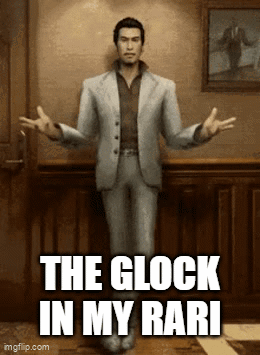 A Man In A Suit Is Standing In A Room With The Words " The Clock In My Rari " GIF